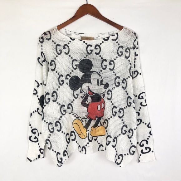 Free For Humanity Mickey Mouse Knit Long Sleeve Top Italy White Black - Picture 1 of 5